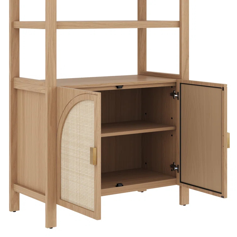 Boho 3-Shelf Bookshelf Cabinet With Rattan Doors