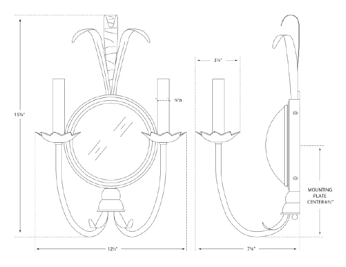Gilded Iron 16" Double Candle Wall Sconce
