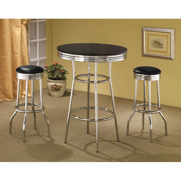 Retro 3-Piece Round 1950S Bistro Pub Bar Table Set