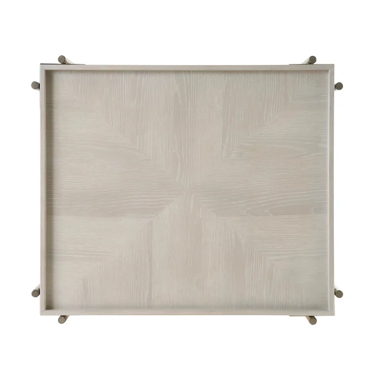 White Oak and Gold Rectangular End Table with Metal Frame