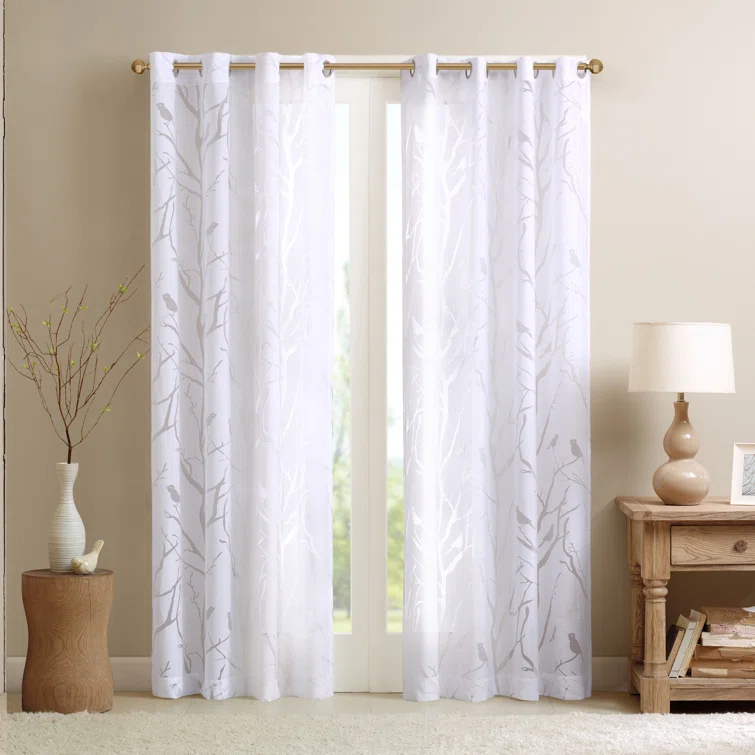 Madison Park Averil Grommet Top Sheer Bird on Branches Burnout Window Curtain