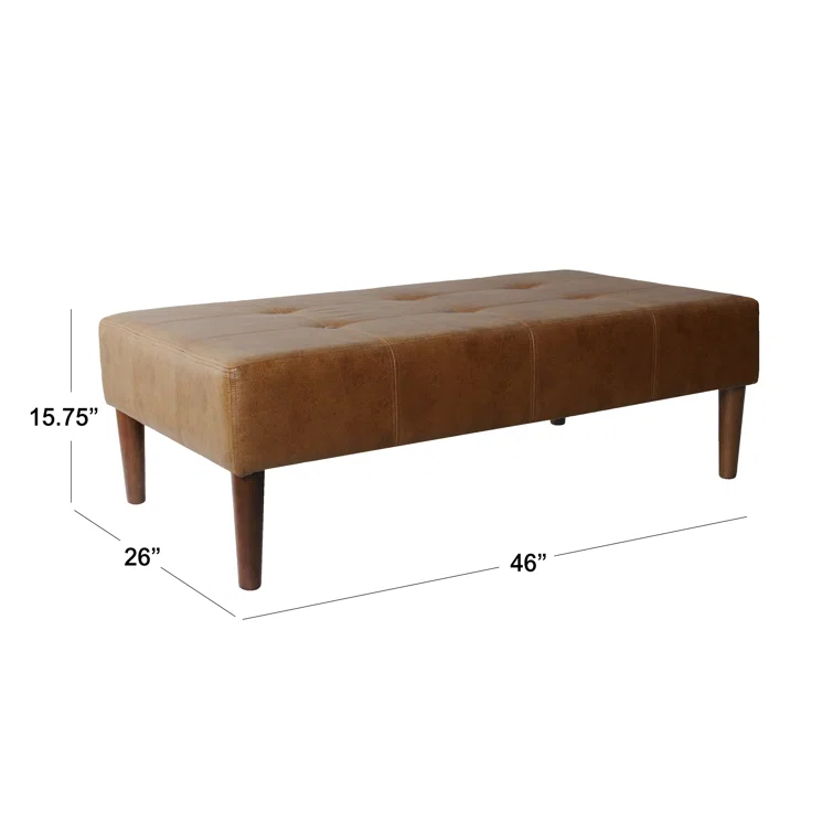 Adryanah Tufted Coffee Table Ottoman Bench - Light Brown Faux Leather