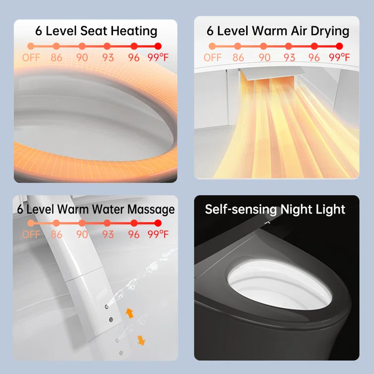 Smart Bidet Toilet, Elongated Tankless Toilet Bidet, Auto Flush, Foot Sensor Flush,Warm Water Clean,Dryer