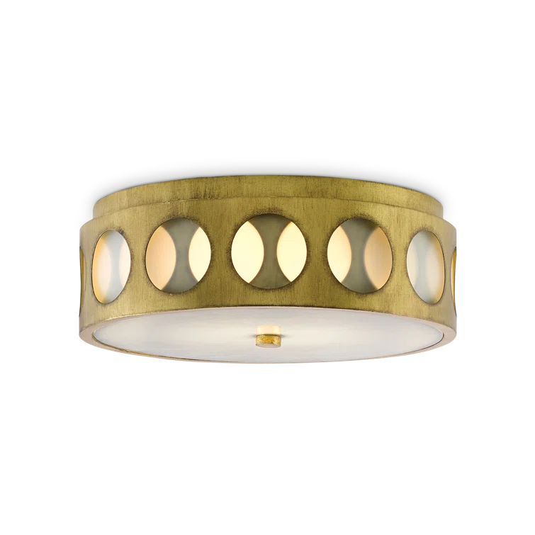 Elegant Brass and White Glass Drum Flush Mount Light