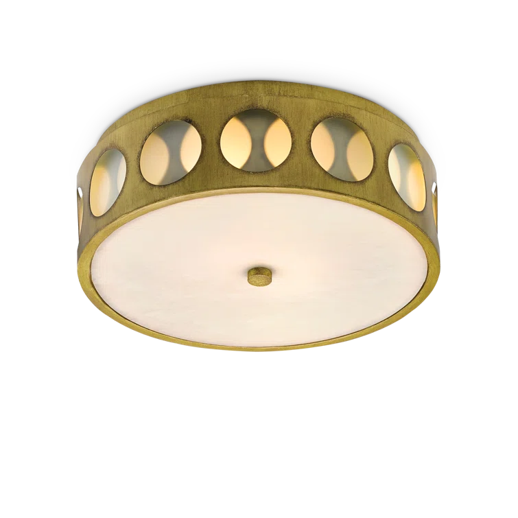 Elegant Brass and White Glass Drum Flush Mount Light