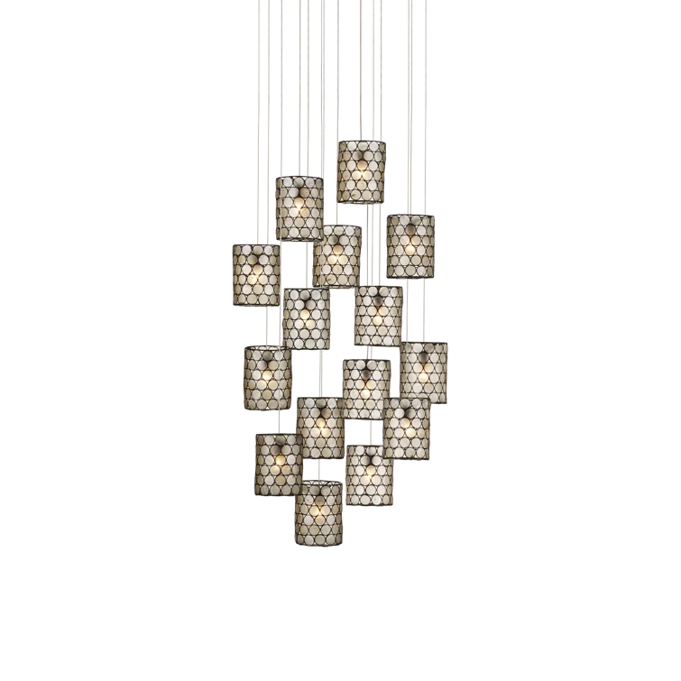 Cupertino Silver 15-Light LED Pendant with Capiz Shell Shades