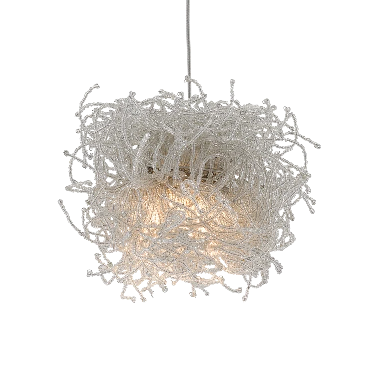 Birds Nest 30-Light Silver and Glass Beaded Pendant