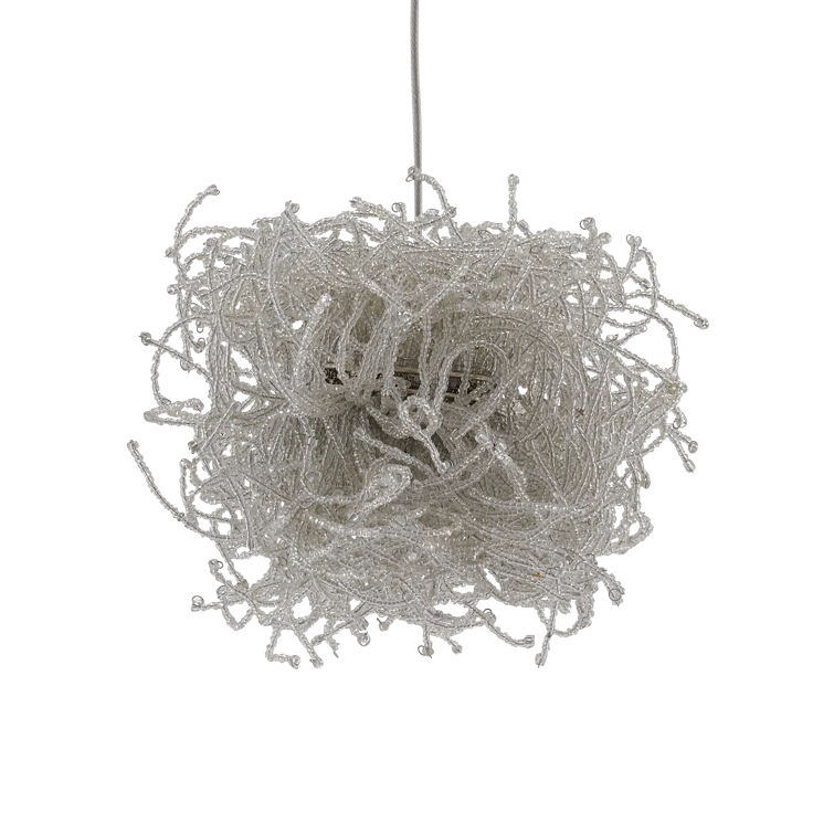 Birds Nest 30-Light Silver and Glass Beaded Pendant