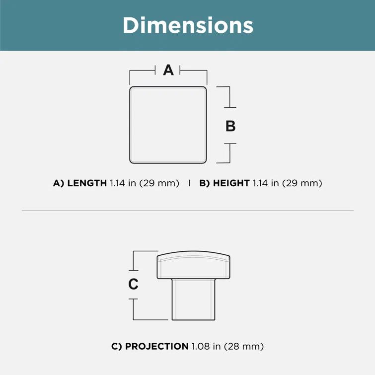 1 3/16" Length Square Knob