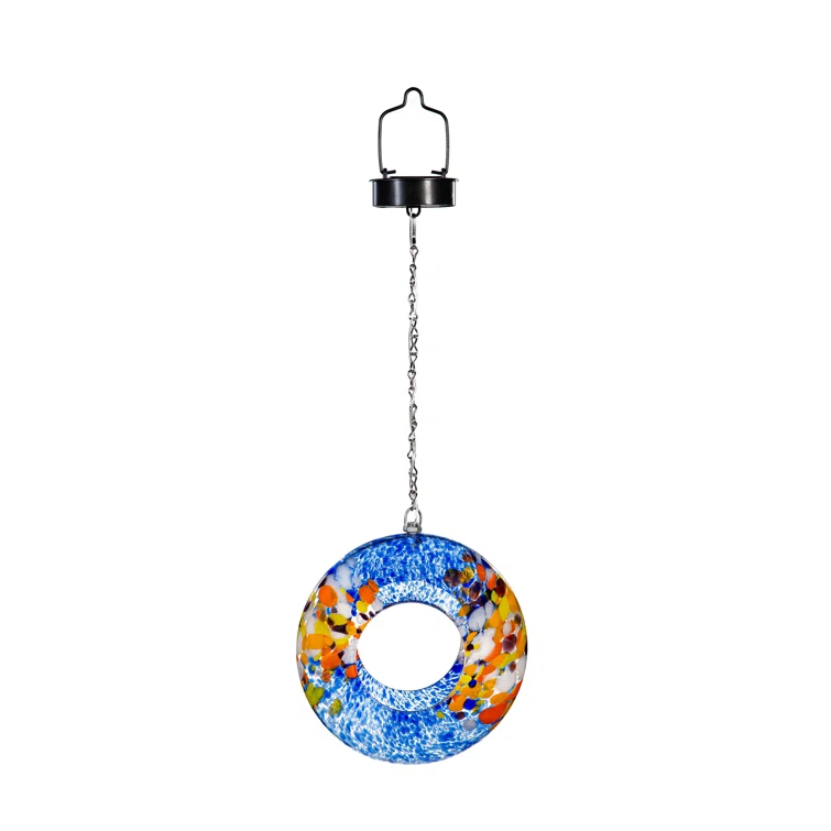 8"D Solar Art Glass Fly Through Bird Feeder, Sky Swirl