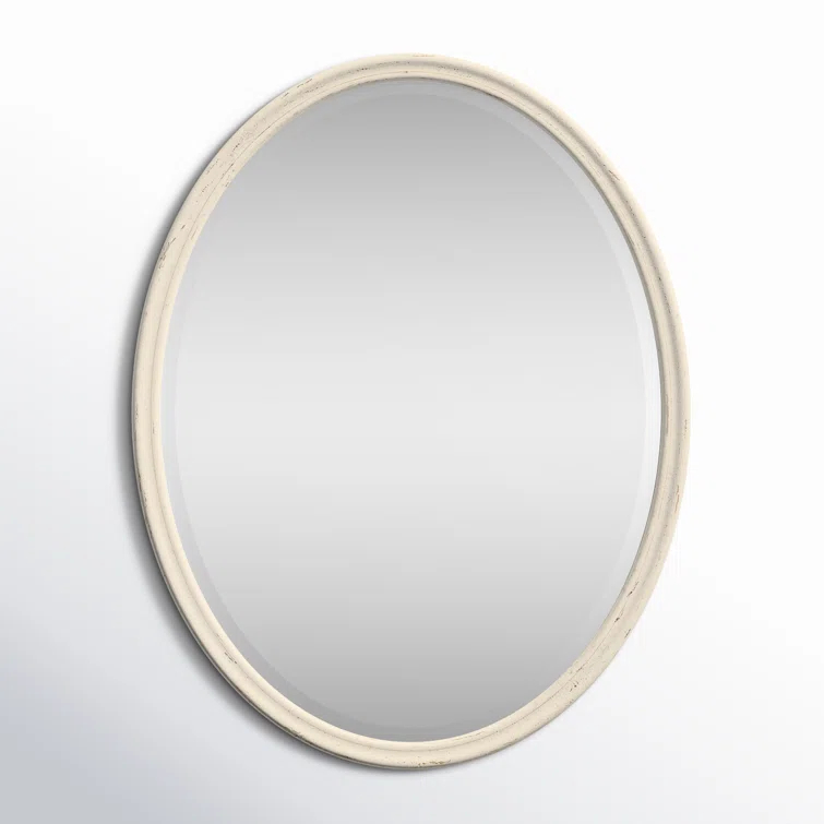 Cream Oval Rustic Wood Wall Mirror