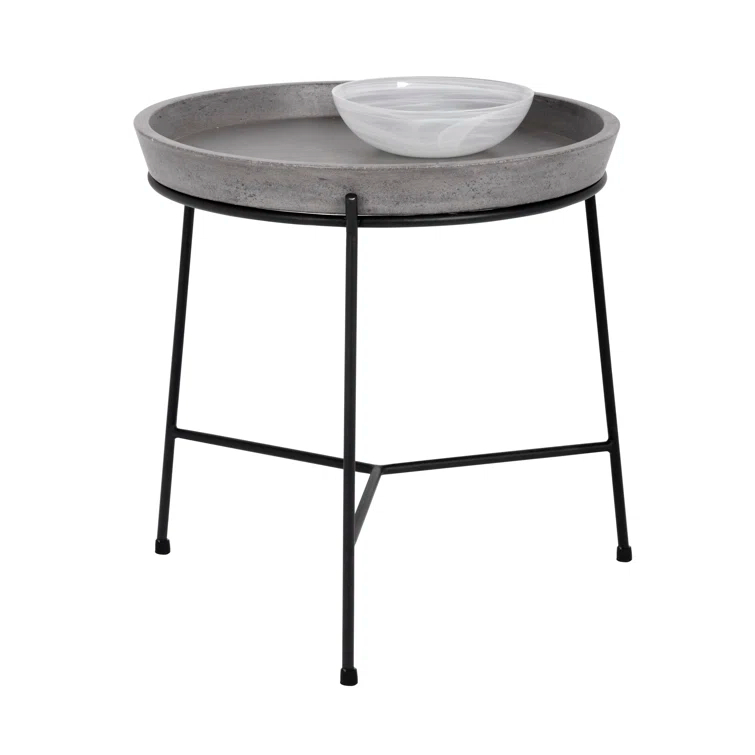 Contemporary Black Metal Square End Table with Concrete Top