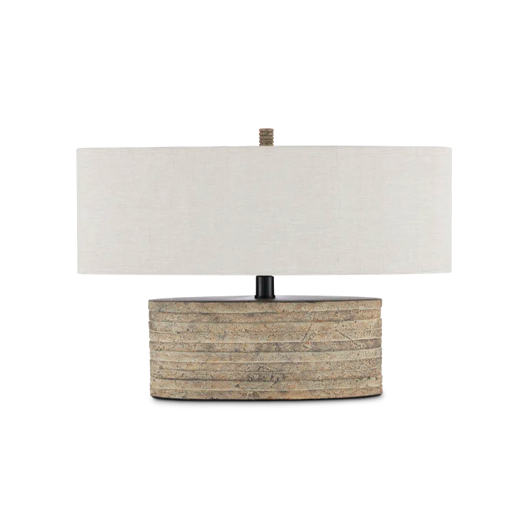 Rustic Granite Terracotta Table Lamp with Vanilla Linen Shade