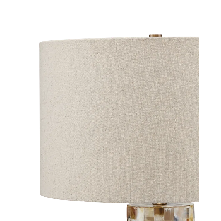 Beige Linen and Natural Horn Inlay Table Lamp