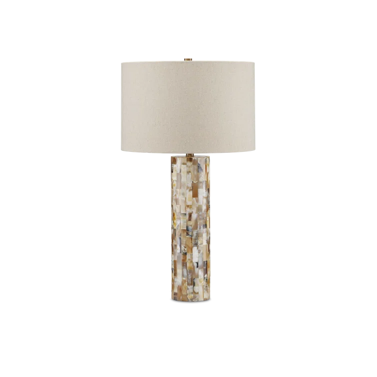 Beige Linen and Natural Horn Inlay Table Lamp