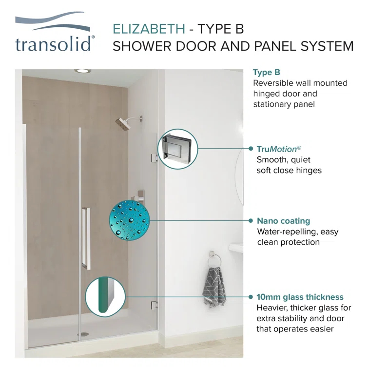 Transolid Elizabeth 38-in W x 76-in H Hinged Shower Door with Clear Glass