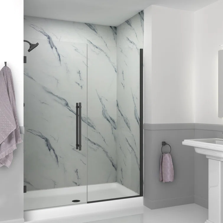 Transolid EHTB585287610C-BK-MB Transolid Elizabeth 58.5-in W x 76-in H Hinged Shower Door with Clear Glass