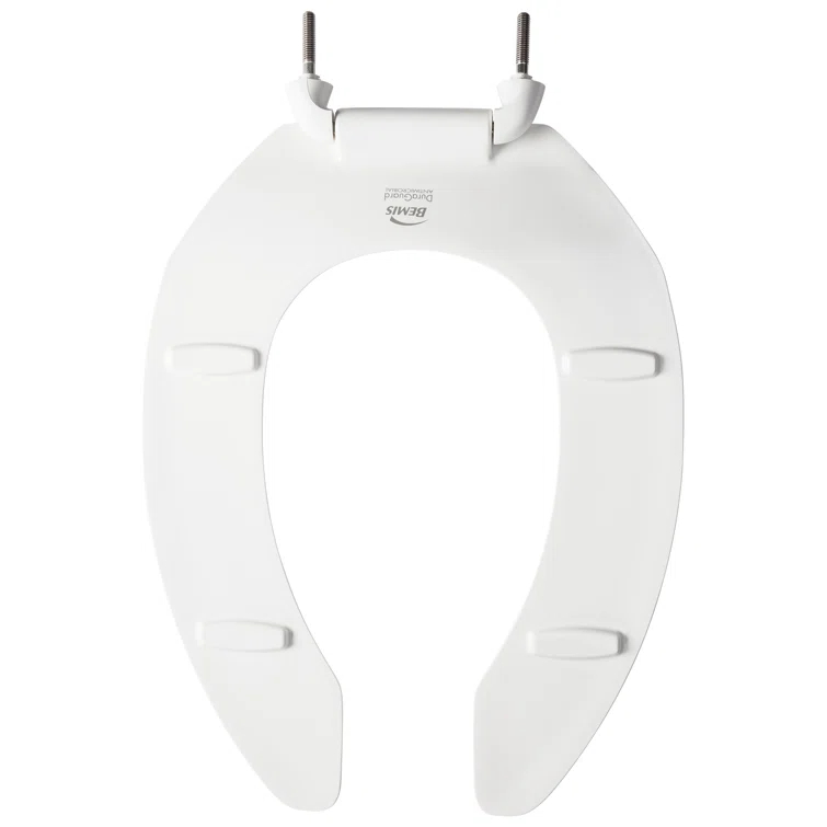 Commercial Heavy Duty Open Front Toilet Seat, Slow Close, Never Loosens, ELONGATED, Plastic, White