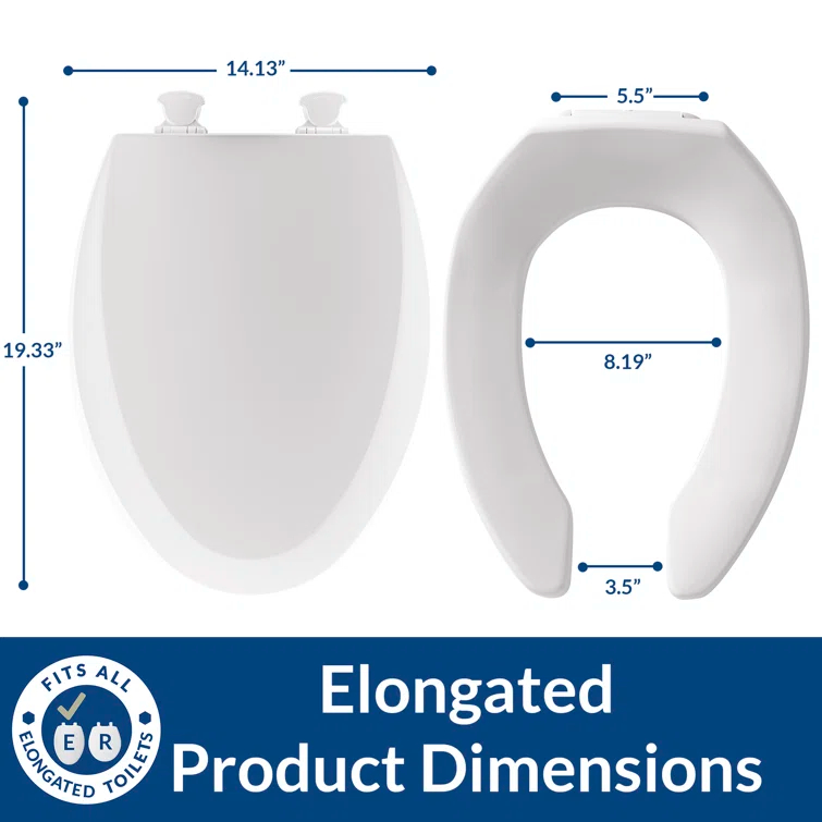 18440EC Open Front Toilet Seat, Never Loosens, Easily Remove for Cleaning, ELONGATED, Wood, White