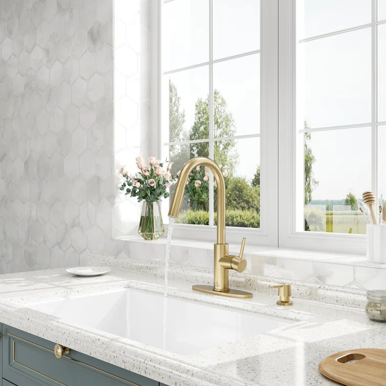 Willow Single-Handle Pull Down Sprayer Kitchen Faucet with Infrared Sensor, Soap Dispenser and Deck Plate