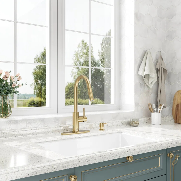 Willow Single-Handle Pull Down Sprayer Kitchen Faucet with Infrared Sensor, Soap Dispenser and Deck Plate