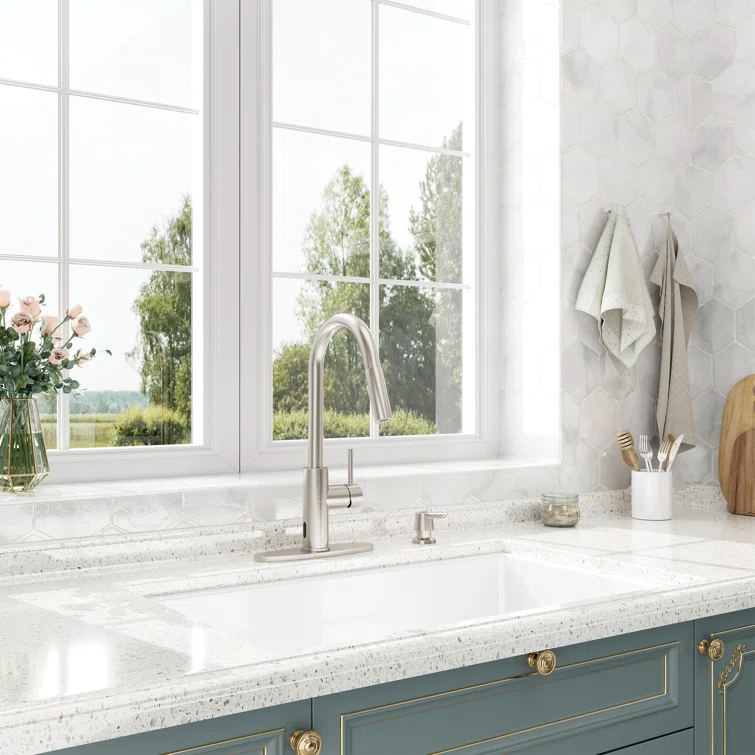 Willow Single-Handle Pull Down Sprayer Kitchen Faucet with Infrared Sensor, Soap Dispenser and Deck Plate