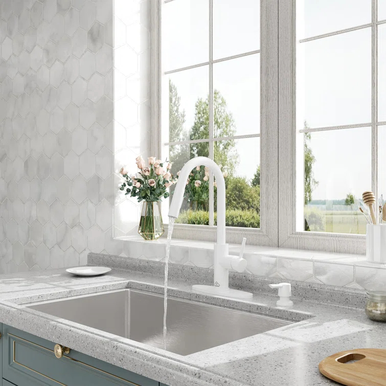 Willow Single-Handle Pull Down Sprayer Kitchen Faucet with Infrared Sensor, Soap Dispenser and Deck Plate