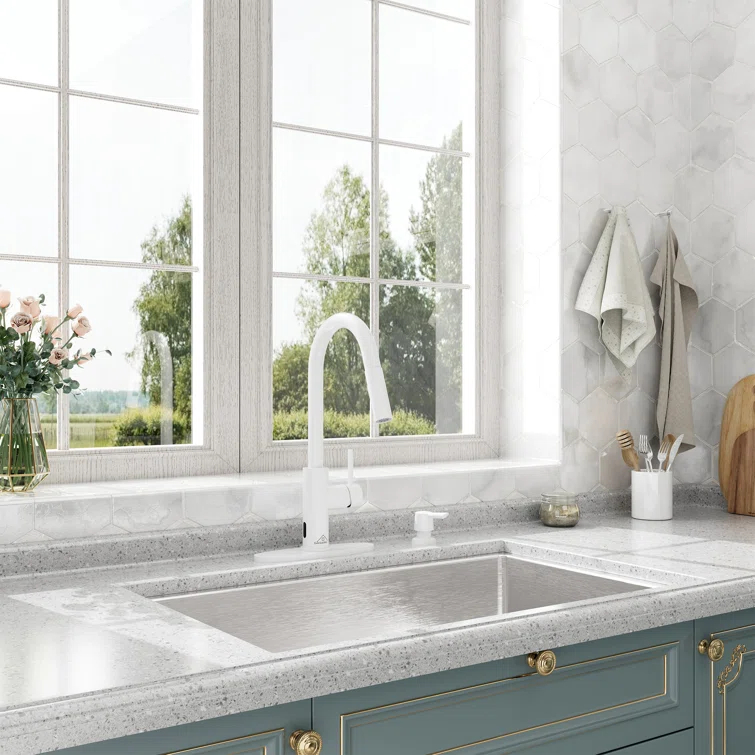 Willow Single-Handle Pull Down Sprayer Kitchen Faucet with Infrared Sensor, Soap Dispenser and Deck Plate