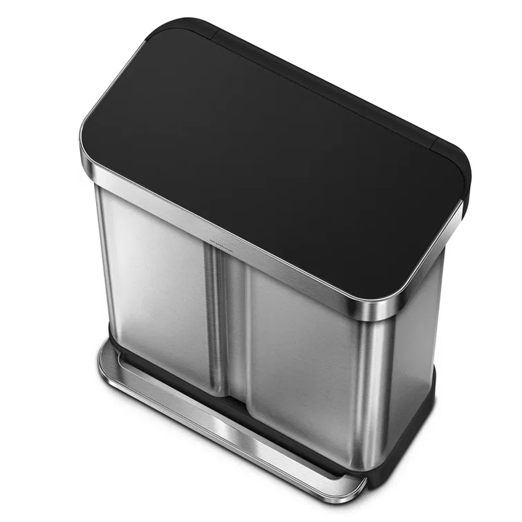 Simplehuman 58L / 15.3 Gallon Hands-Free Dual Compartment Recycling Kitchen Step Trash Can with Lid