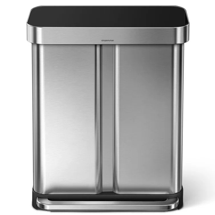 Simplehuman 58L / 15.3 Gallon Hands-Free Dual Compartment Recycling Kitchen Step Trash Can with Lid