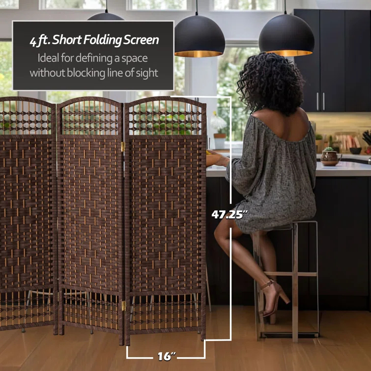Oriental Furniture 4 ft. Tall Fiber Weave Room Divider - Dark Mocha - 3 Panel