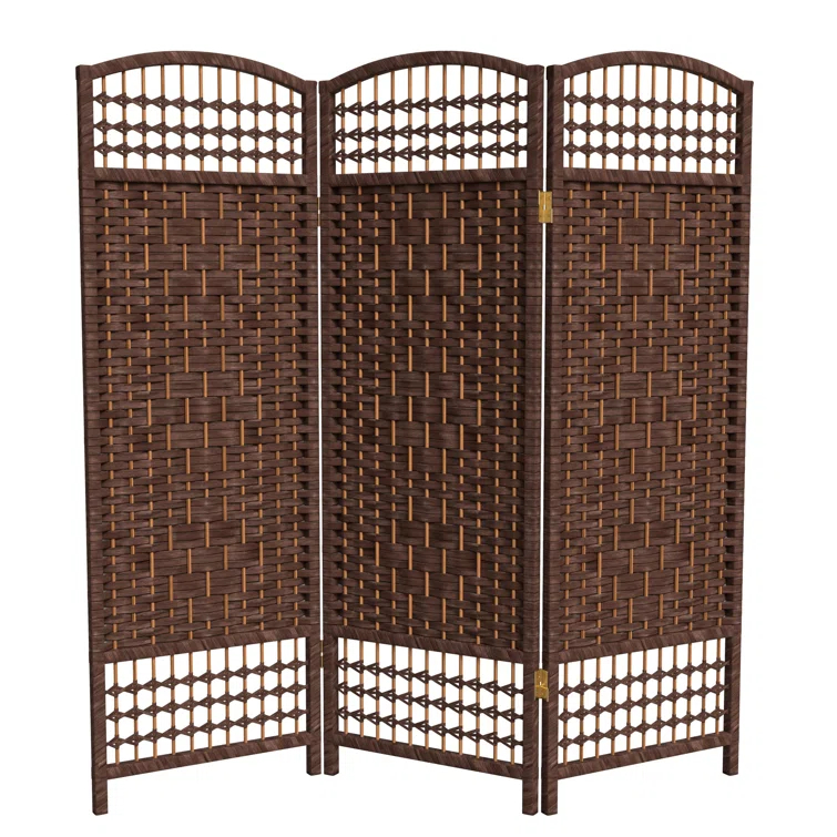 Oriental Furniture 4 ft. Tall Fiber Weave Room Divider - Dark Mocha - 3 Panel