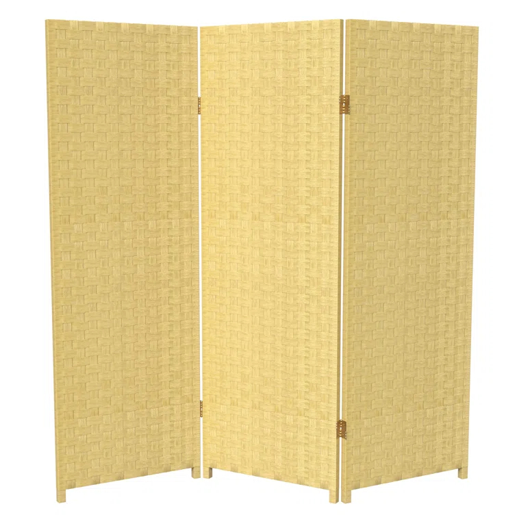 Oriental Furniture 4 ft. Tall Woven Fiber Room Divider - Dark Beige - 3 Panel