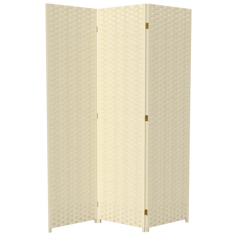 Oriental Furniture 6 Ft Tall Woven Fiber Room Divider, natural fiber, cream color, 3 panel