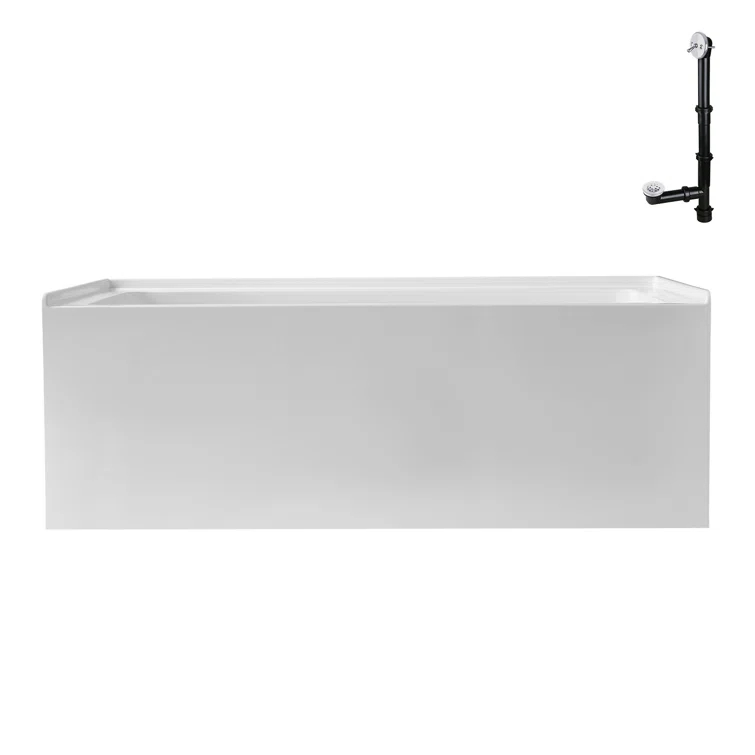 Streamline GA-304-10-WH 60 in. x 30 in. Acrylic Right-Hand Drain Alcove Bathtub in Glossy White With External Drain in Glossy White