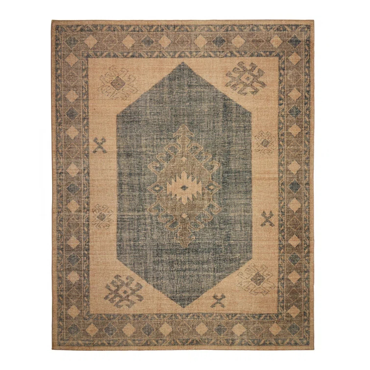 Samsa Navy Hand-Knotted Wool and Cotton 8' x 10' Area Rug