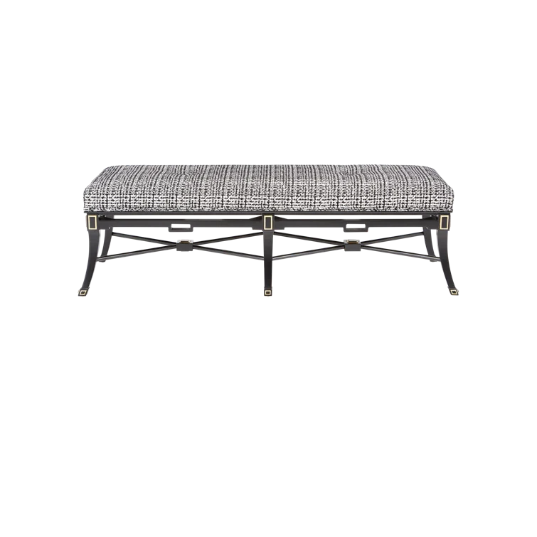 Scarlett Black and Gold Upholstered Mahogany Bench