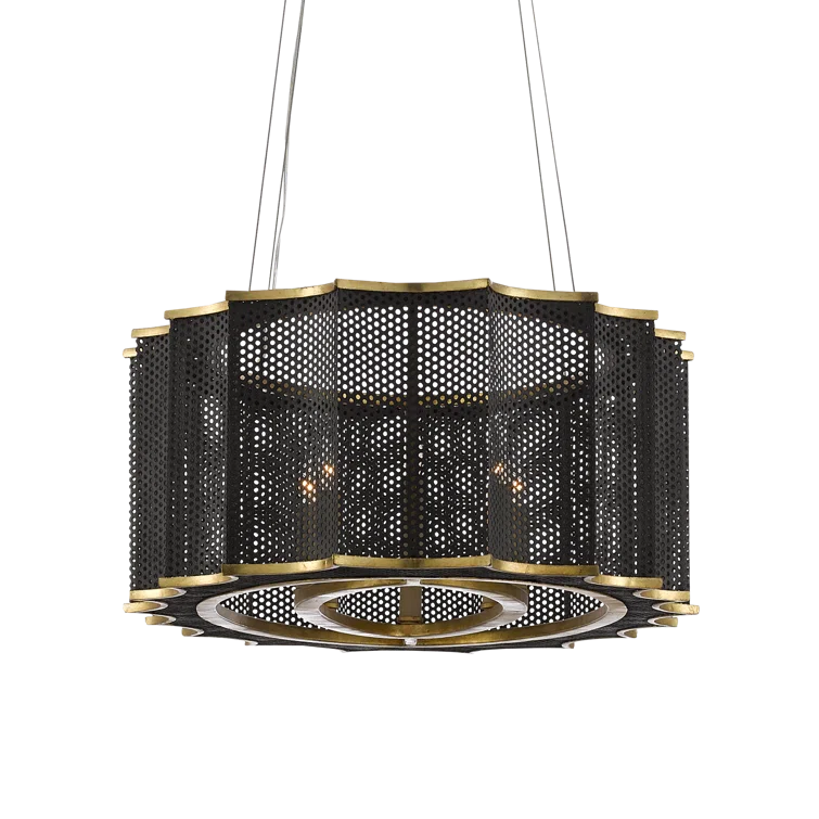 Mole Black and Gold Leaf 8-Light Wrought Iron Chandelier