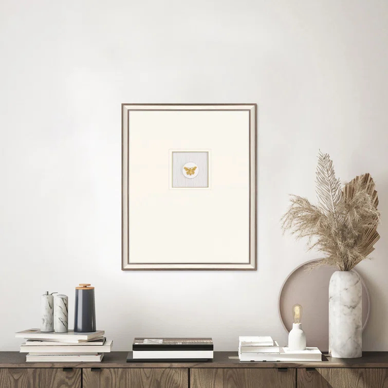 Gold Butterfly Print on Canvas with Silver Leaf Frame