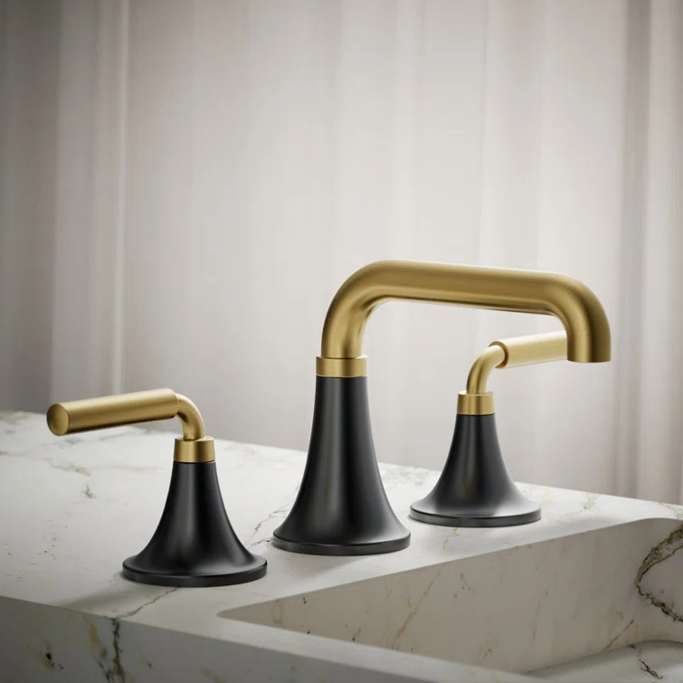 Tone Widespread Bathroom Sink Faucet, Three-Hole Bathroom Faucet with Clicker Drain, 1.2 GPM