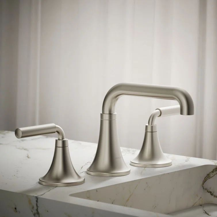Tone Widespread Bathroom Sink Faucet, Three-Hole Bathroom Faucet with Clicker Drain, 1.2 GPM