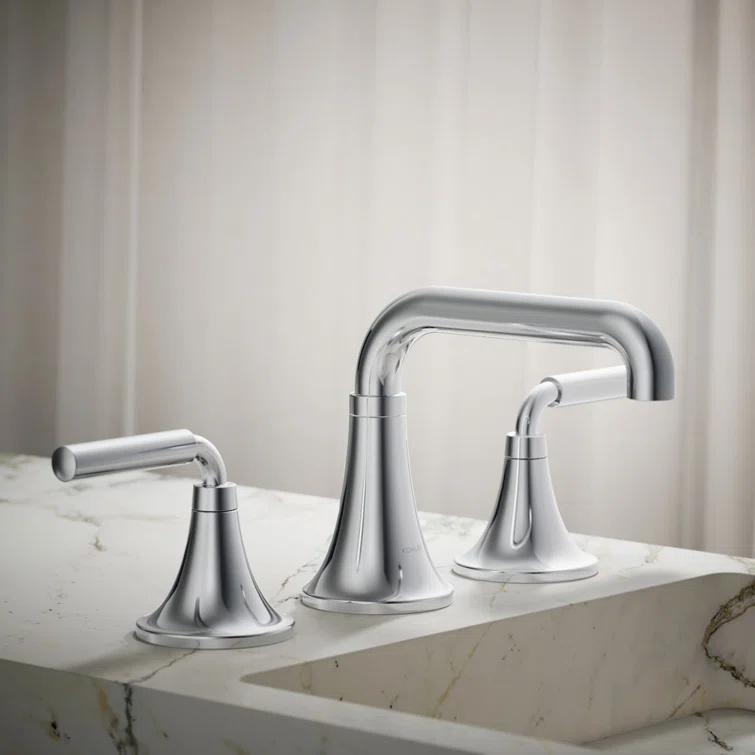 Tone Widespread Bathroom Sink Faucet, Three-Hole Bathroom Faucet with Clicker Drain, 1.2 GPM