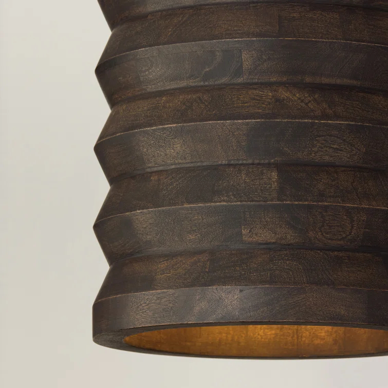 14" W x 18" H 1-Light Pendant in Matte Black and Handcrafted Mango Wood in Espresso Stain