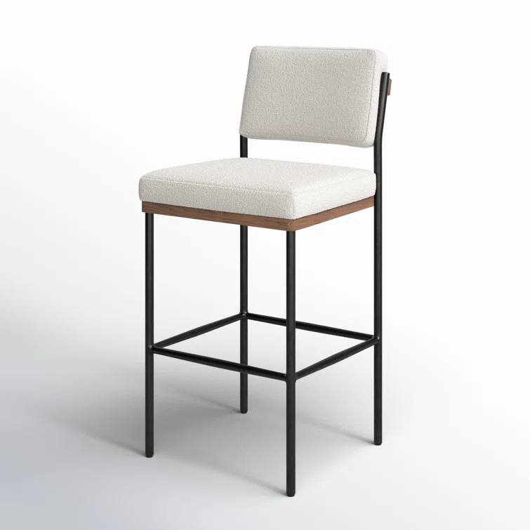 Ashford Fayette Cloud White Leather Counter Stool with Black Metal Frame