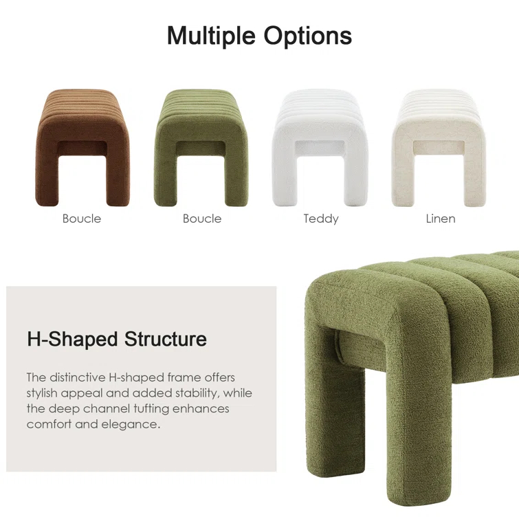 Oyan 43"or 63"W Channel Tufted Upholstered Bedroom Bench