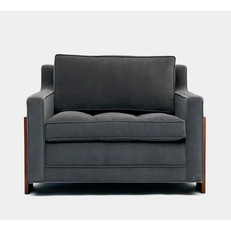 35" Wide Flannel Velvet Armchair with Walnut Legs
