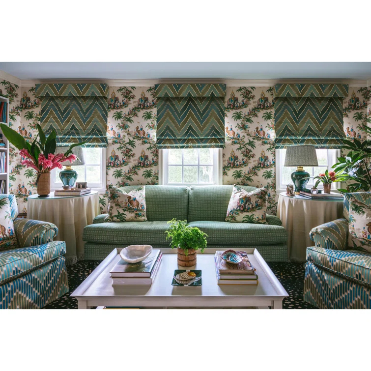 Garden Green and Beige Cellulose Blend Wallpaper Roll