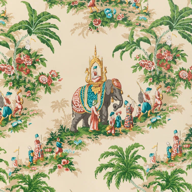 Garden Green and Beige Cellulose Blend Wallpaper Roll