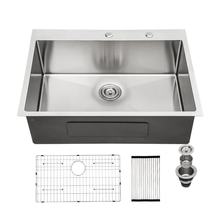 28 In. Kitchen Sink Drop In 16-gauge Stainless Steel Single Bowl Topmount Kitchen Sink Basin