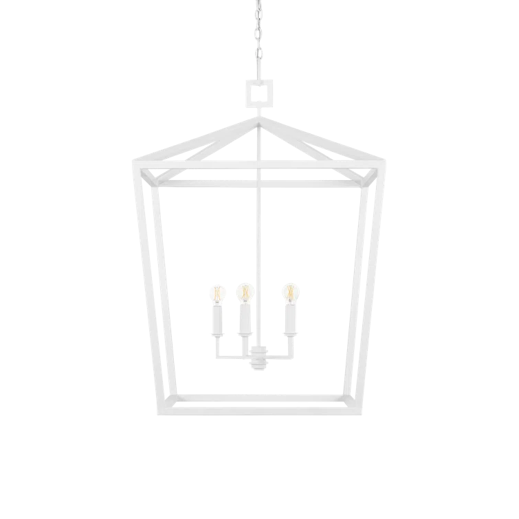 Gesso White Hammered Wrought-Iron 4-Light Chandelier